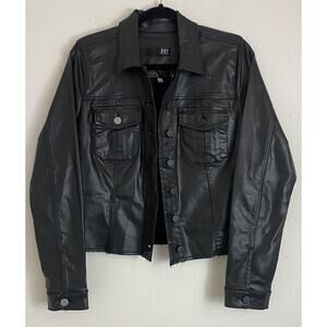 Kut From The Kloth Kara Crop Coated Denim Jacket Midnight Black L